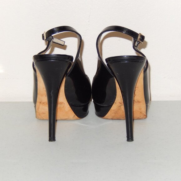 Jimmy Choo 36 6 Black Patent Peeptoe Slingback Heels Shoes Pumps Authentic - Picture 4 of 11